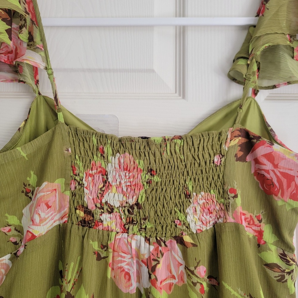 Betsey Johnson Green Floral Ruffle Smocked Midi Dress Medium Y2K Classic - Picture 6 of 11